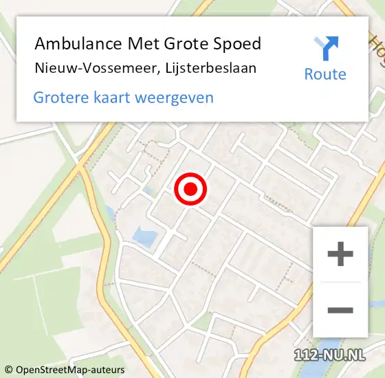 Locatie op kaart van de 112 melding: Ambulance Met Grote Spoed Naar Nieuw-Vossemeer, Lijsterbeslaan op 7 september 2013 14:35