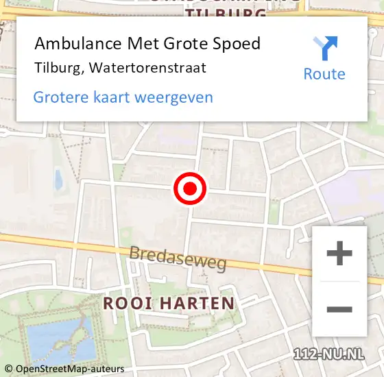 Locatie op kaart van de 112 melding: Ambulance Met Grote Spoed Naar Tilburg, Watertorenstraat op 14 januari 2019 20:37