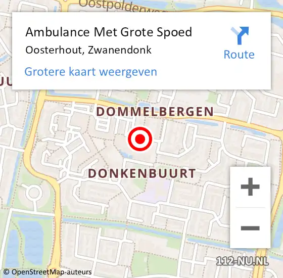 Locatie op kaart van de 112 melding: Ambulance Met Grote Spoed Naar Oosterhout, Zwanendonk op 14 januari 2019 20:39