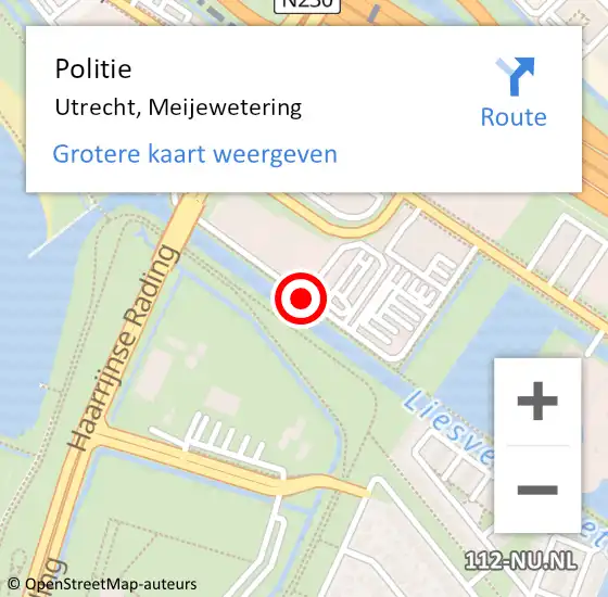 Locatie op kaart van de 112 melding: Politie Utrecht, Meijewetering op 14 januari 2019 23:03