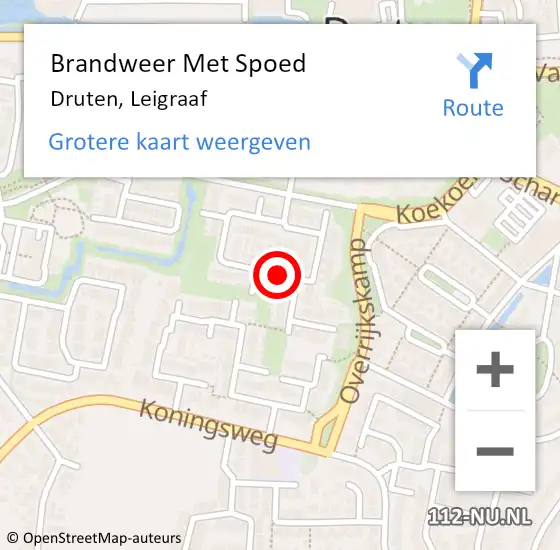Locatie op kaart van de 112 melding: Brandweer Met Spoed Naar Druten, Leigraaf op 14 januari 2019 23:08