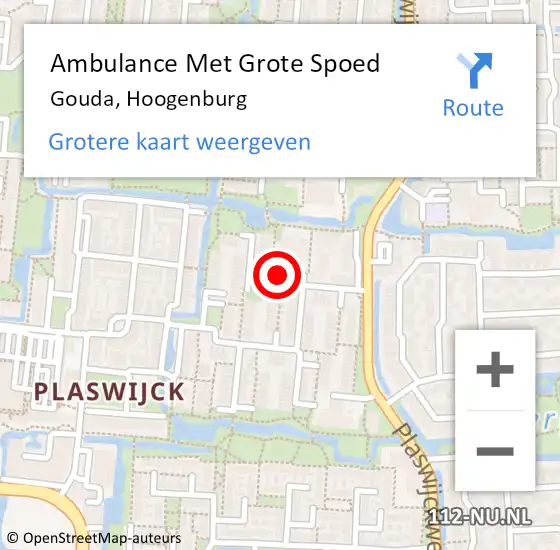 Locatie op kaart van de 112 melding: Ambulance Met Grote Spoed Naar Gouda, Hoogenburg op 15 januari 2019 00:37