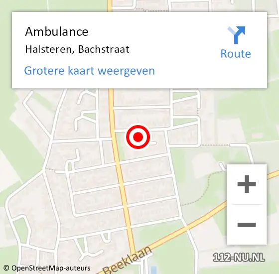 Locatie op kaart van de 112 melding: Ambulance Halsteren, Bachstraat op 15 januari 2019 00:53