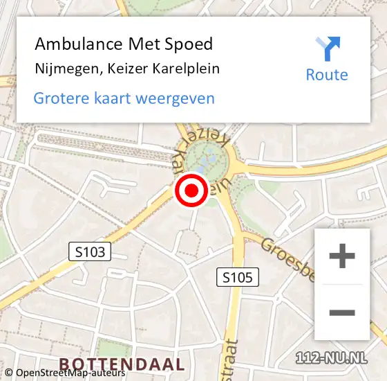 Locatie op kaart van de 112 melding: Ambulance Met Spoed Naar Nijmegen, Keizer Karelplein op 15 januari 2019 10:28