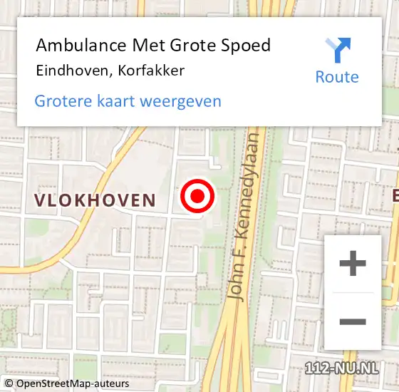 Locatie op kaart van de 112 melding: Ambulance Met Grote Spoed Naar Eindhoven, Korfakker op 15 januari 2019 12:00