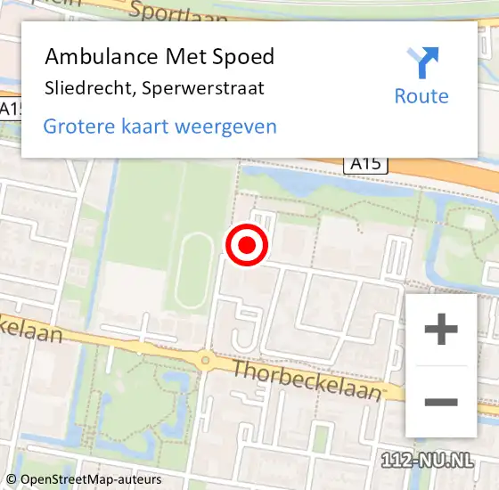 Locatie op kaart van de 112 melding: Ambulance Met Spoed Naar Sliedrecht, Sperwerstraat op 15 januari 2019 12:34