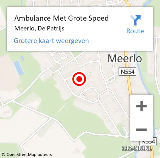 Locatie op kaart van de 112 melding: Ambulance Met Grote Spoed Naar Meerlo, De Patrijs op 15 januari 2019 12:50