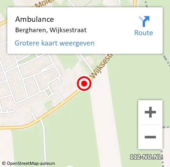 Locatie op kaart van de 112 melding: Ambulance Bergharen, Wijksestraat op 15 januari 2019 14:18