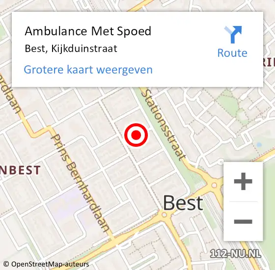 Locatie op kaart van de 112 melding: Ambulance Met Spoed Naar Best, Kijkduinstraat op 15 januari 2019 18:48