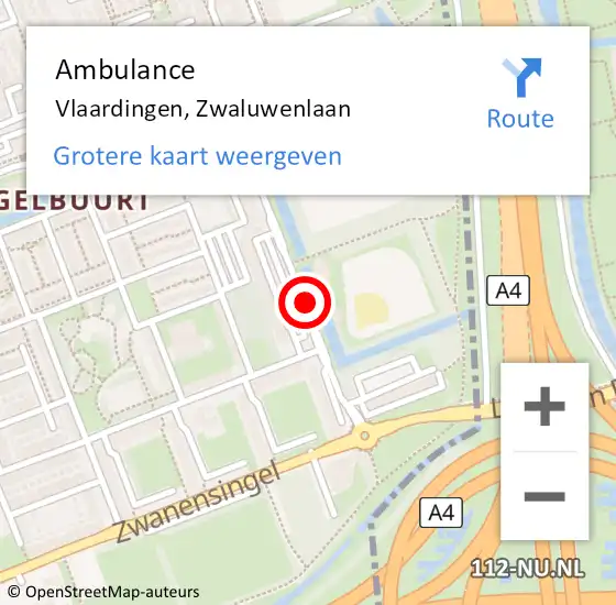 Locatie op kaart van de 112 melding: Ambulance Vlaardingen, Zwaluwenlaan op 15 januari 2019 19:41
