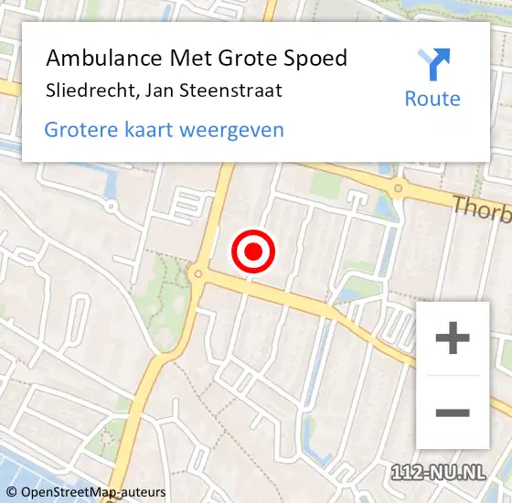 Locatie op kaart van de 112 melding: Ambulance Met Grote Spoed Naar Sliedrecht, Jan Steenstraat op 15 januari 2019 20:40
