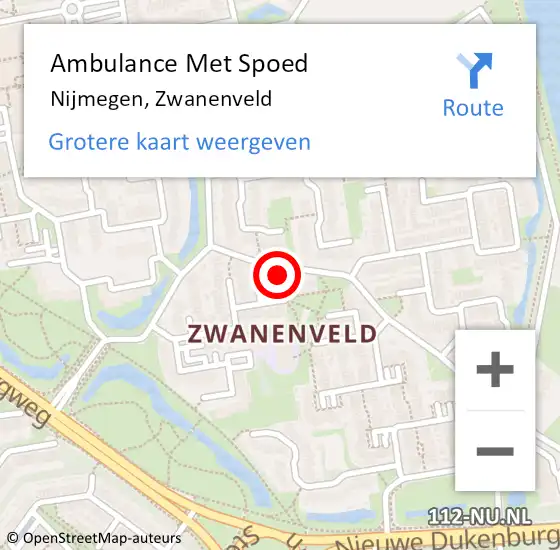 Locatie op kaart van de 112 melding: Ambulance Met Spoed Naar Nijmegen, Zwanenveld op 15 januari 2019 21:27