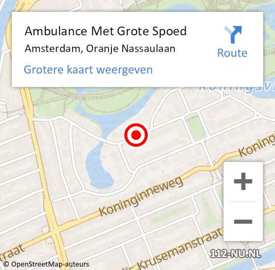 Locatie op kaart van de 112 melding: Ambulance Met Grote Spoed Naar Amsterdam, Oranje Nassaulaan op 15 januari 2019 23:18