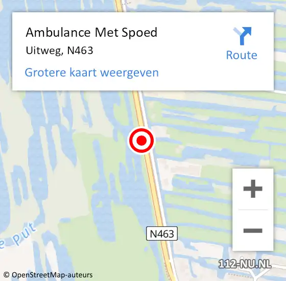 Locatie op kaart van de 112 melding: Ambulance Met Spoed Naar Uitweg, N463 op 16 januari 2019 00:39