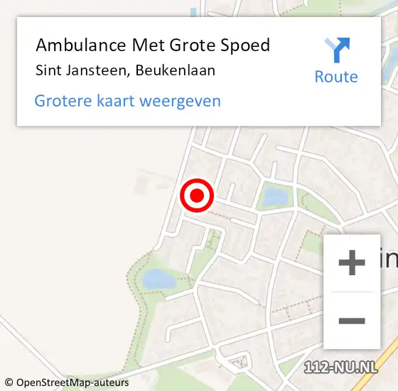 Locatie op kaart van de 112 melding: Ambulance Met Grote Spoed Naar Sint Jansteen, Beukenlaan op 16 januari 2019 00:40