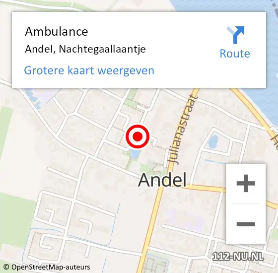 Locatie op kaart van de 112 melding: Ambulance Andel, Nachtegaallaantje op 16 januari 2019 07:37