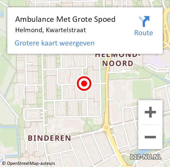 Locatie op kaart van de 112 melding: Ambulance Met Grote Spoed Naar Helmond, Kwartelstraat op 16 januari 2019 08:17