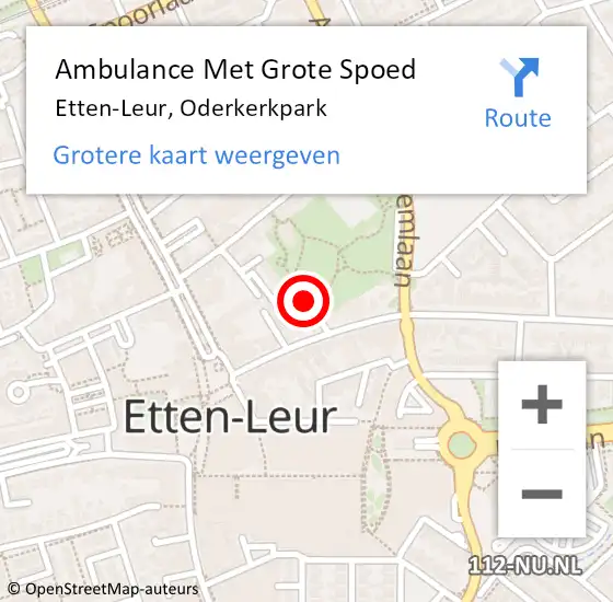 Locatie op kaart van de 112 melding: Ambulance Met Grote Spoed Naar Etten-Leur, Oderkerkpark op 16 januari 2019 08:21