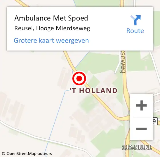 Locatie op kaart van de 112 melding: Ambulance Met Spoed Naar Reusel, Hooge Mierdseweg op 16 januari 2019 08:47