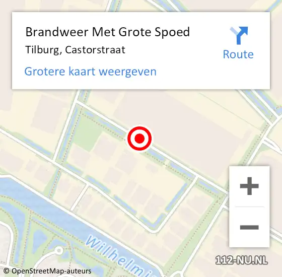 Locatie op kaart van de 112 melding: Brandweer Met Grote Spoed Naar Tilburg, Castorstraat op 16 januari 2019 08:50