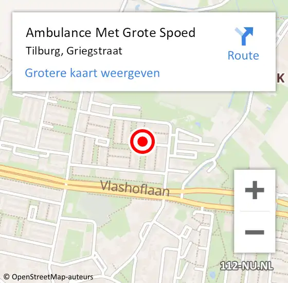 Locatie op kaart van de 112 melding: Ambulance Met Grote Spoed Naar Tilburg, Griegstraat op 16 januari 2019 10:05