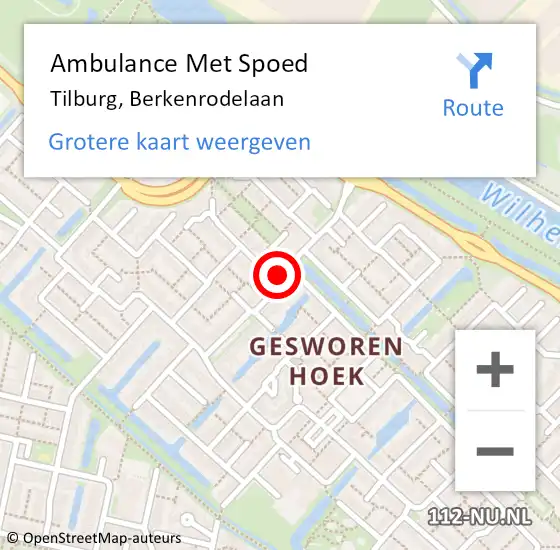 Locatie op kaart van de 112 melding: Ambulance Met Spoed Naar Tilburg, Berkenrodelaan op 16 januari 2019 10:13