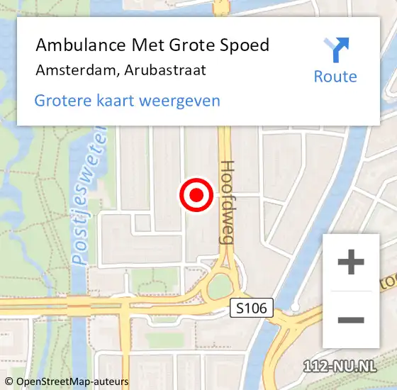 Locatie op kaart van de 112 melding: Ambulance Met Grote Spoed Naar Amsterdam, Arubastraat op 16 januari 2019 12:49