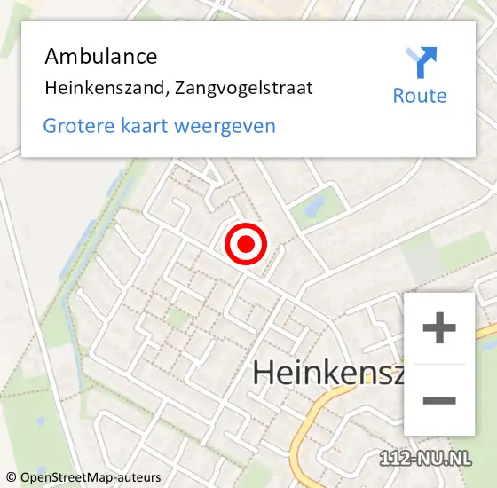 Locatie op kaart van de 112 melding: Ambulance Heinkenszand, Zangvogelstraat op 16 januari 2019 13:20