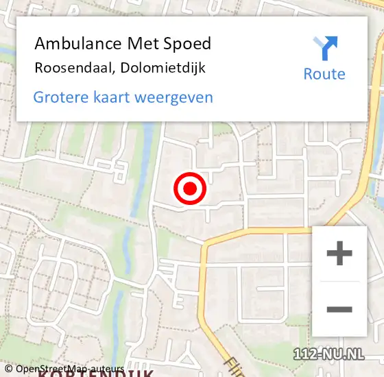 Locatie op kaart van de 112 melding: Ambulance Met Spoed Naar Roosendaal, Dolomietdijk op 16 januari 2019 13:51