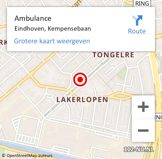 Locatie op kaart van de 112 melding: Ambulance Eindhoven, Kempensebaan op 16 januari 2019 14:54