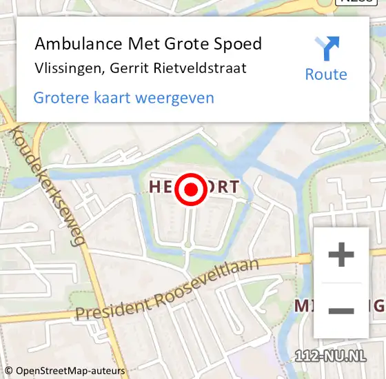 Locatie op kaart van de 112 melding: Ambulance Met Grote Spoed Naar Vlissingen, Gerrit Rietveldstraat op 16 januari 2019 17:08