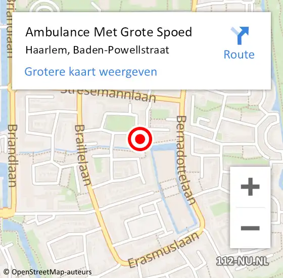 Locatie op kaart van de 112 melding: Ambulance Met Grote Spoed Naar Haarlem, Baden-Powellstraat op 16 januari 2019 17:17