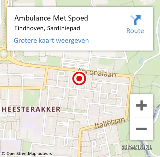 Locatie op kaart van de 112 melding: Ambulance Met Spoed Naar Eindhoven, Sardiniepad op 16 januari 2019 17:55