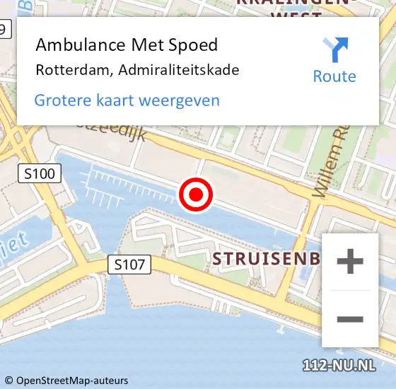Locatie op kaart van de 112 melding: Ambulance Met Spoed Naar Rotterdam, Admiraliteitskade op 16 januari 2019 19:59