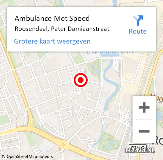 Locatie op kaart van de 112 melding: Ambulance Met Spoed Naar Roosendaal, Pater Damiaanstraat op 16 januari 2019 22:20