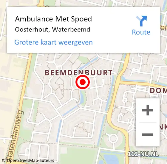 Locatie op kaart van de 112 melding: Ambulance Met Spoed Naar Oosterhout, Waterbeemd op 17 januari 2019 02:07