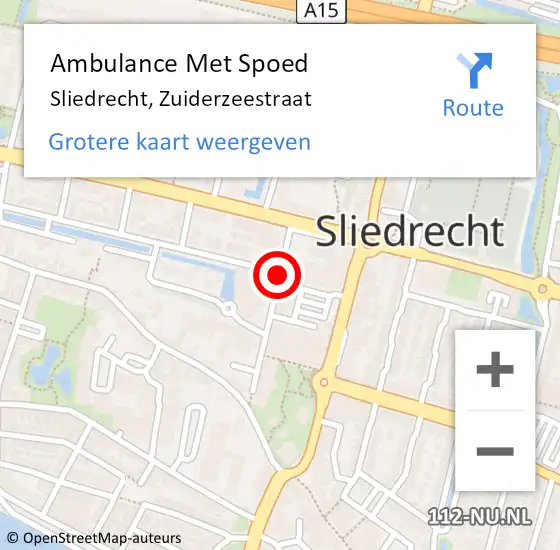 Locatie op kaart van de 112 melding: Ambulance Met Spoed Naar Sliedrecht, Zuiderzeestraat op 17 januari 2019 02:53