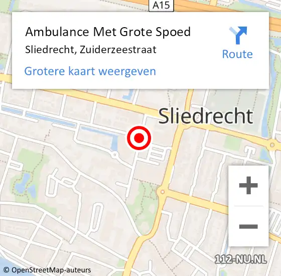 Locatie op kaart van de 112 melding: Ambulance Met Grote Spoed Naar Sliedrecht, Zuiderzeestraat op 17 januari 2019 02:56