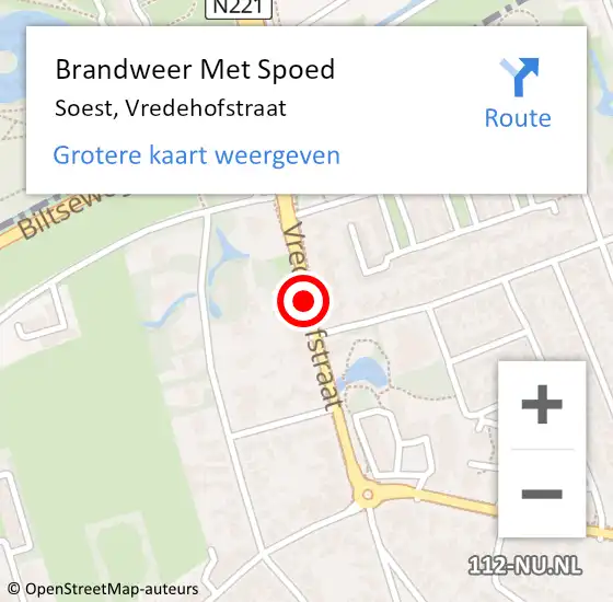 Locatie op kaart van de 112 melding: Brandweer Met Spoed Naar Soest, Vredehofstraat op 17 januari 2019 05:49