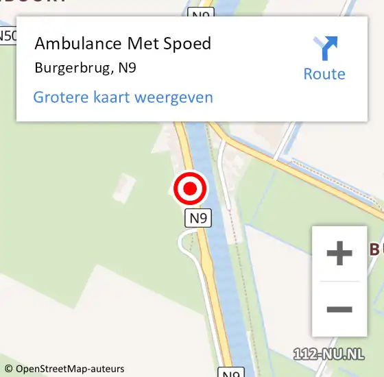 Locatie op kaart van de 112 melding: Ambulance Met Spoed Naar Burgerbrug, N9 op 17 januari 2019 06:26