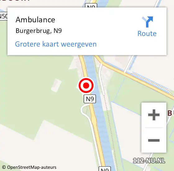 Locatie op kaart van de 112 melding: Ambulance Burgerbrug, N9 op 17 januari 2019 06:35