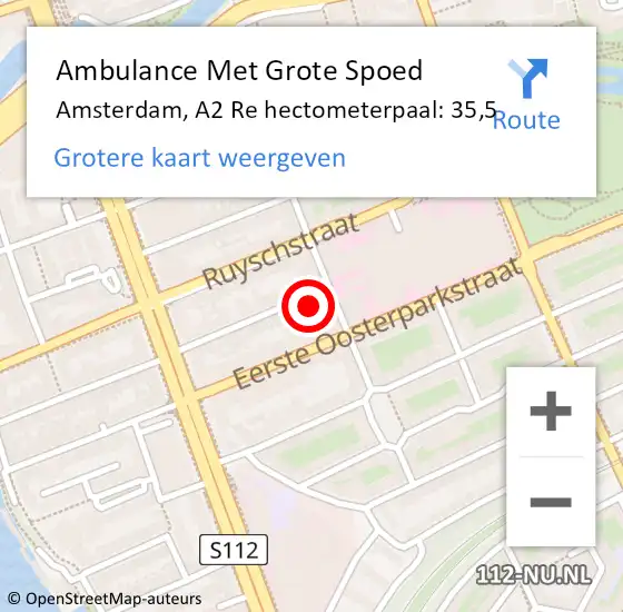 Locatie op kaart van de 112 melding: Ambulance Met Grote Spoed Naar Amsterdam, A2 Re hectometerpaal: 35,5 op 17 januari 2019 08:08