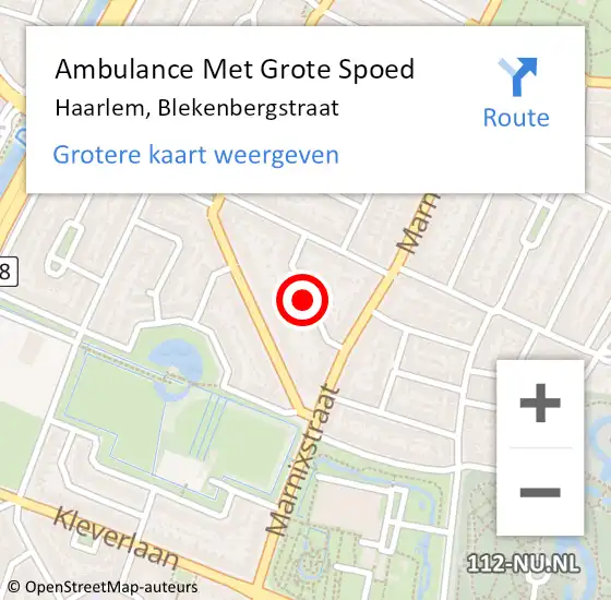 Locatie op kaart van de 112 melding: Ambulance Met Grote Spoed Naar Haarlem, Blekenbergstraat op 17 januari 2019 08:40