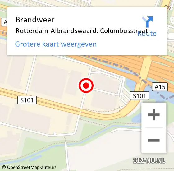 Locatie op kaart van de 112 melding: Brandweer Rotterdam-Albrandswaard, Columbusstraat op 17 januari 2019 08:46