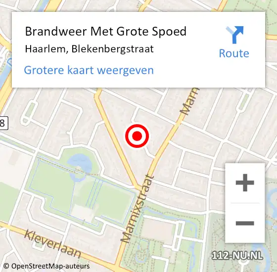 Locatie op kaart van de 112 melding: Brandweer Met Grote Spoed Naar Haarlem, Blekenbergstraat op 17 januari 2019 09:12