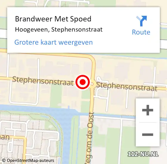 Locatie op kaart van de 112 melding: Brandweer Met Spoed Naar Hoogeveen, Stephensonstraat op 17 januari 2019 09:12