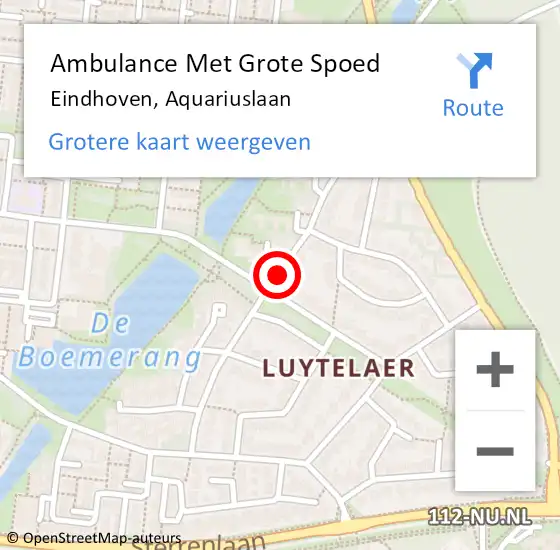 Locatie op kaart van de 112 melding: Ambulance Met Grote Spoed Naar Eindhoven, Aquariuslaan op 17 januari 2019 12:23