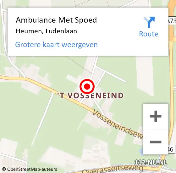 Locatie op kaart van de 112 melding: Ambulance Met Spoed Naar Heumen, Ludenlaan op 17 januari 2019 14:36