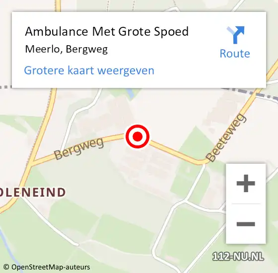 Locatie op kaart van de 112 melding: Ambulance Met Grote Spoed Naar Meerlo, Bergweg op 17 januari 2019 16:31