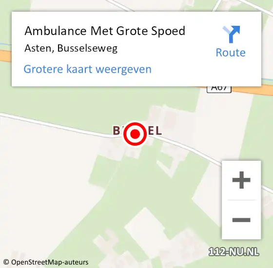 Locatie op kaart van de 112 melding: Ambulance Met Grote Spoed Naar Asten, Busselseweg op 17 januari 2019 16:58